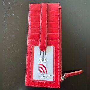 NWT Leather New York Red RFID Blocking Wallet card holder with zipper coin purse